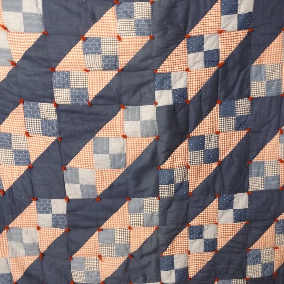 1800s Antique Quilt Link Chain Red White Blue 79"x70" Rare - Picture 4 of 8